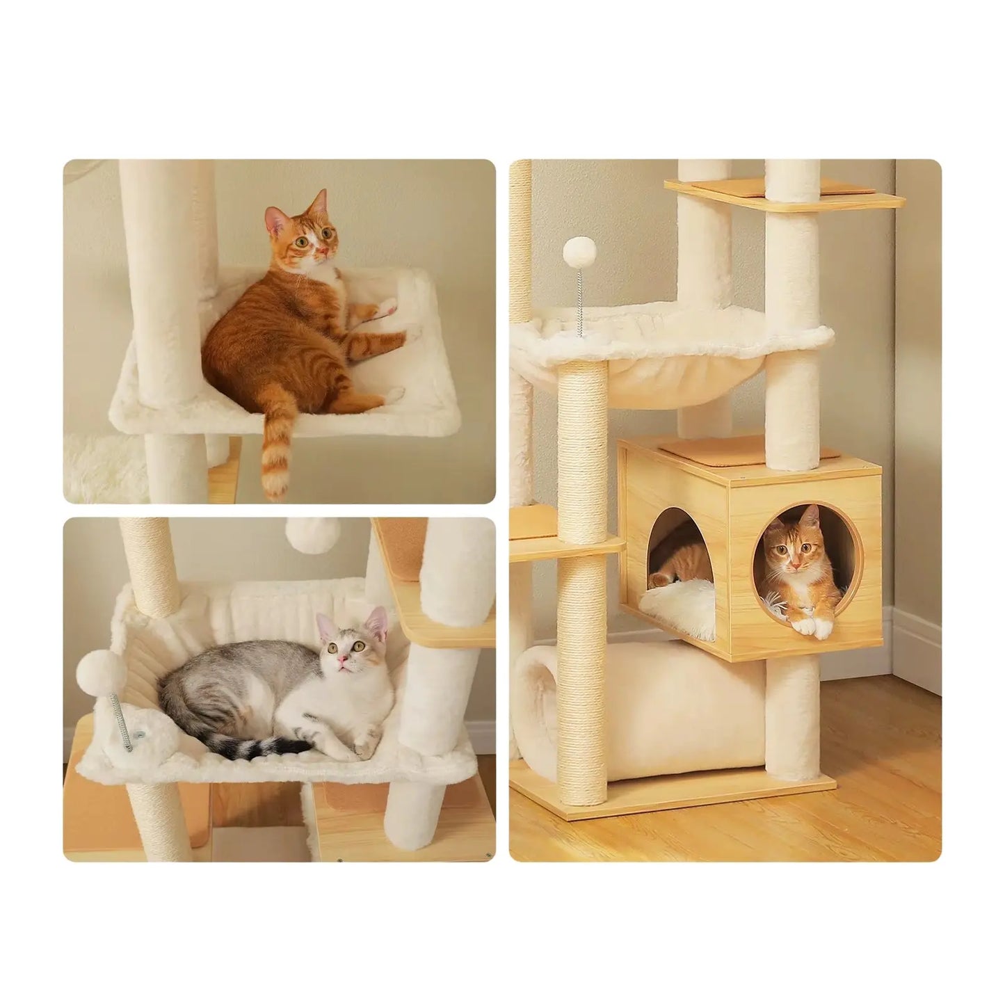 Arbre à Chat Beige Grand et Ajustable - Le Nid Félin