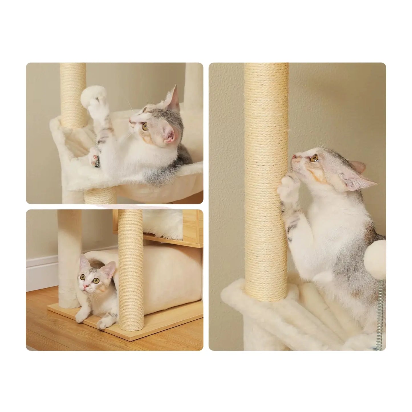 Arbre à Chat Beige Grand et Ajustable - Le Nid Félin