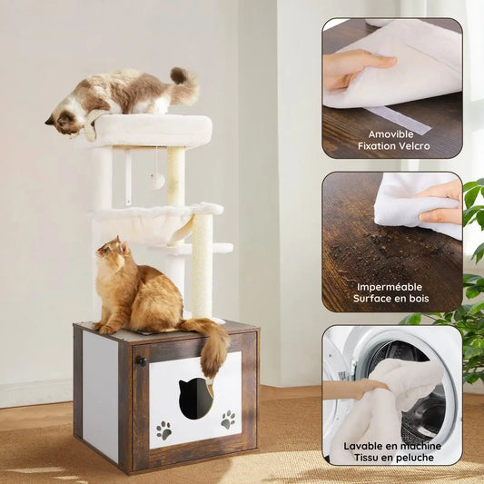 Meuble Litière Pour Chat avec Arbre à Chat - Le Nid Félin