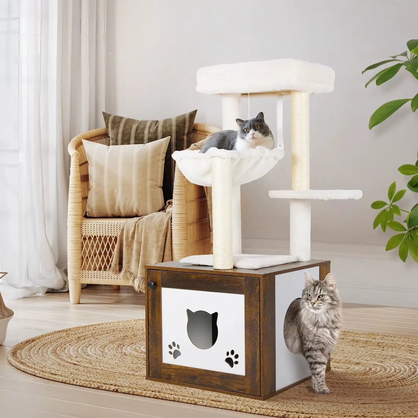 Meuble Litière Pour Chat avec Arbre à Chat - Le Nid Félin