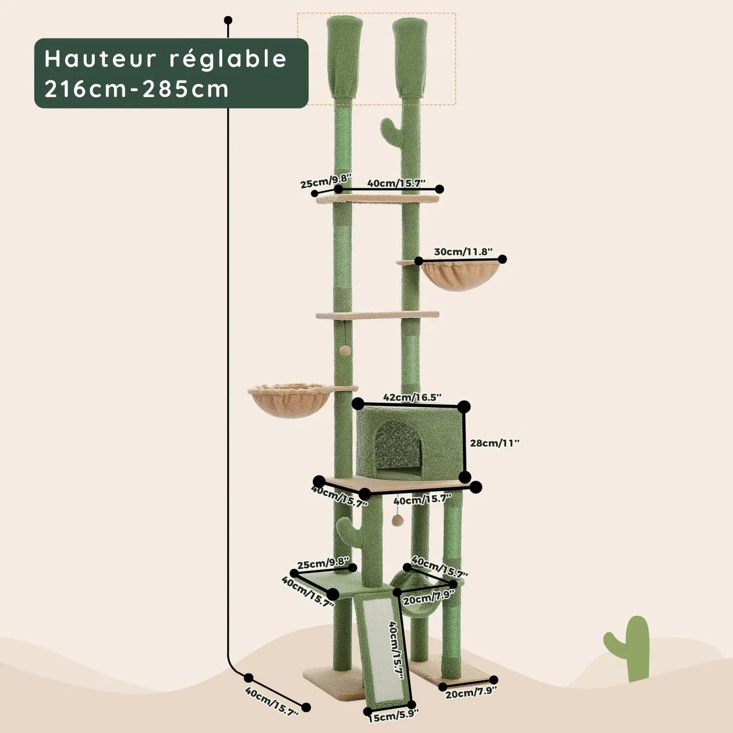 Arbre à Chat Cactus 7 Niveaux Plafond - Le Nid Félin