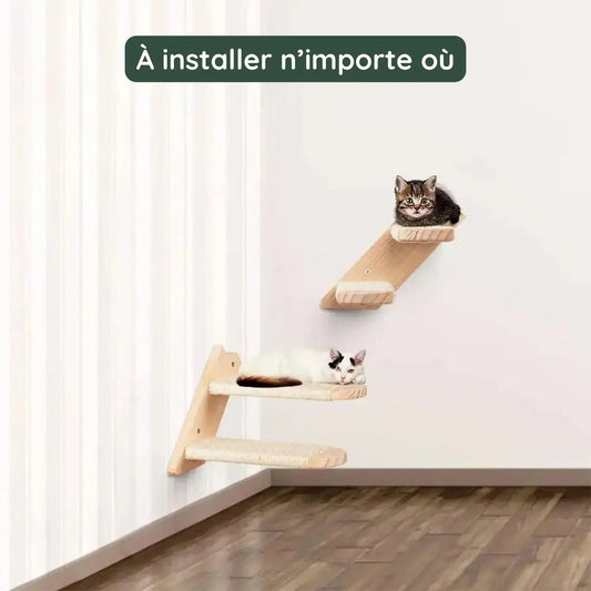 Arbre à Chat Mural Pieces Marche en Bois - Le Nid Félin