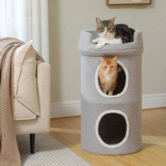 Arbre à Chat Gris avec Condo et Fleur - Le Nid Félin