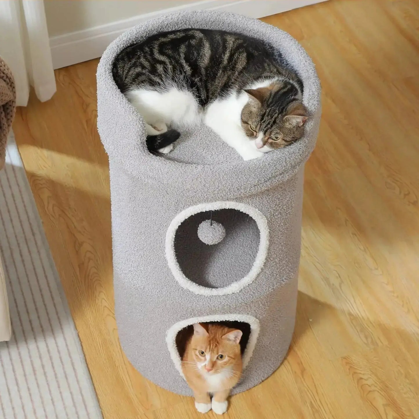 Arbre à Chat Gris avec Condo et Fleur - Le Nid Félin