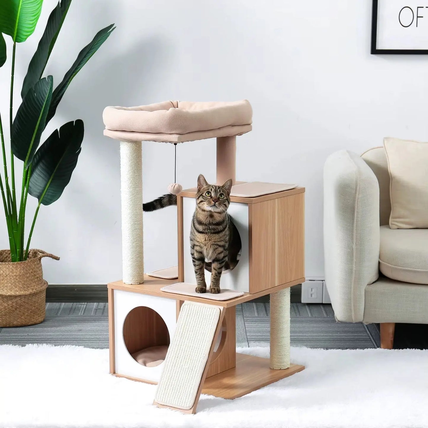 Arbre à Chat en Bois avec Condos et Perchoir Large - Le Nid Félin