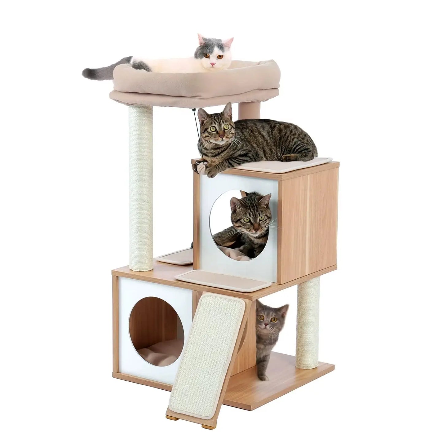 Arbre à Chat en Bois avec Condos et Perchoir Large - Le Nid Félin