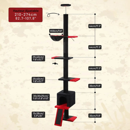 Arbre à chat Noir au Plafond Ajustable - Le Nid Félin
