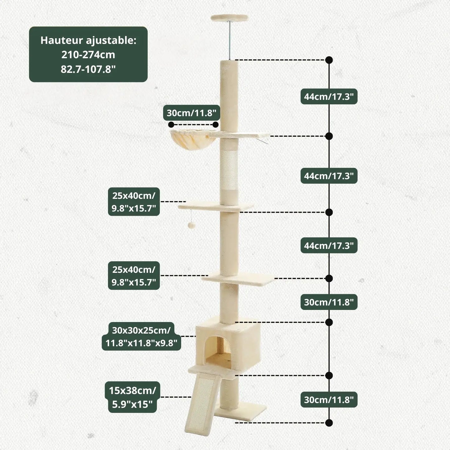 Arbre à Chat Beige Hauteur Ajustable - Le Nid Félin