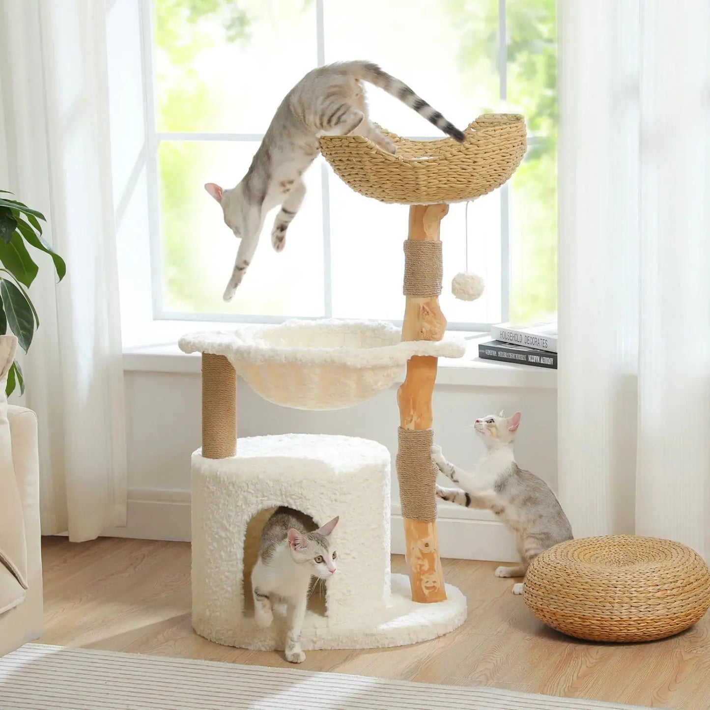Arbre à Chat Bois Flotté avec Panier - Le Nid Félin
