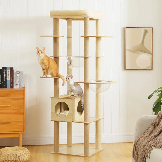 Arbre à Chat Beige 180 cm Bois - Le Nid Félin
