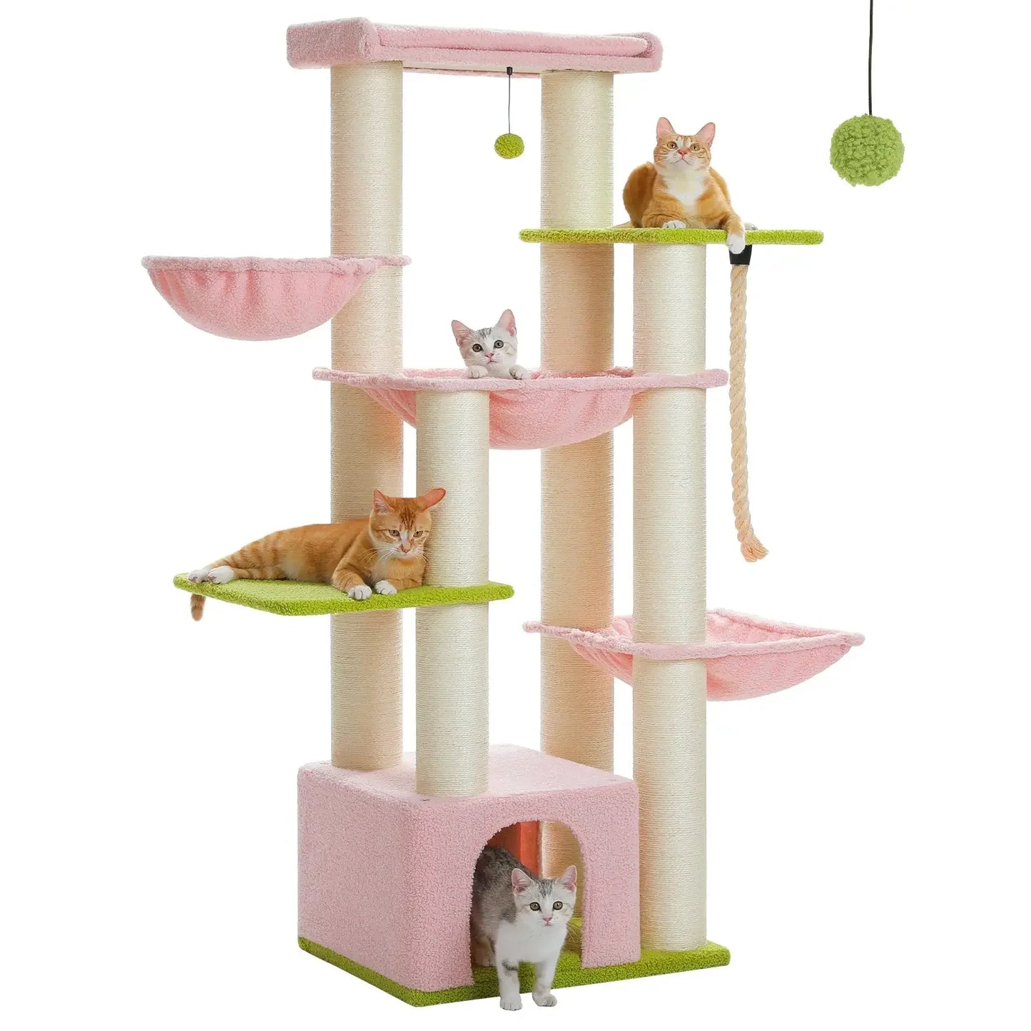 Arbre à Chat avec Hamacs 11 Griffoirs Rose - Le Nid Félin