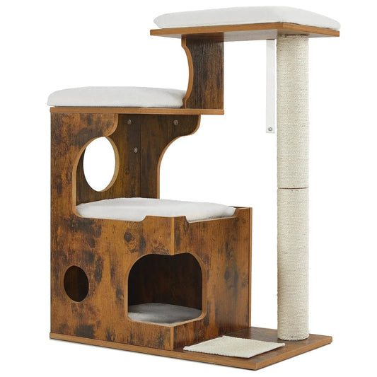 Arbre à Chat en Bois et Perchoirs Rembourré - Le Nid Félin