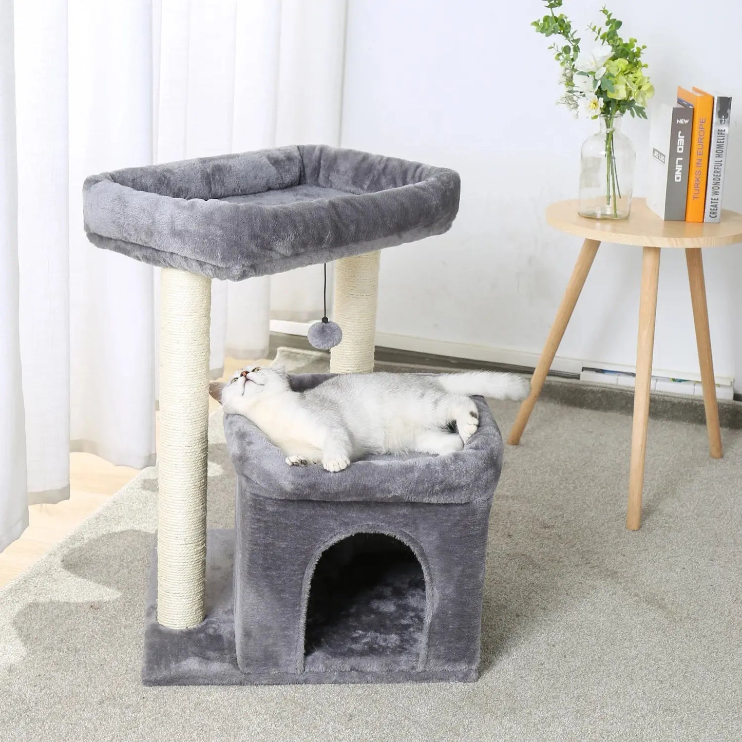 Arbre à Chat Gris avec Condo et Doubles Perchoirs - Le Nid Félin