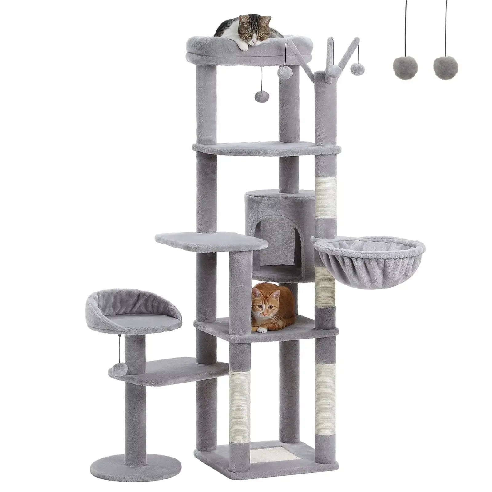 Arbre à Chat Gris Multi-Niveaux avec Hamac - Le Nid Félin