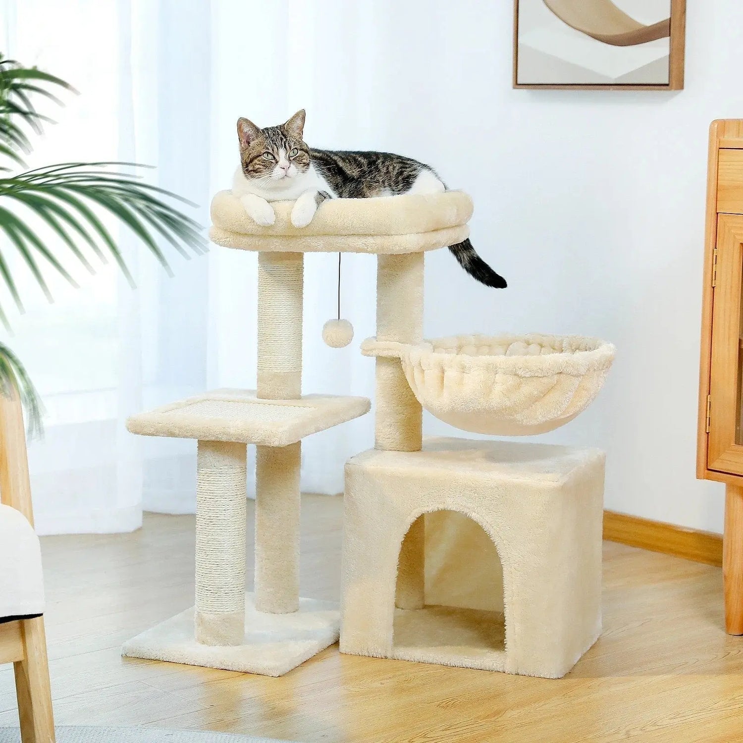 Arbre à Chat Beige Modulable avec Hamac - Le Nid Félin
