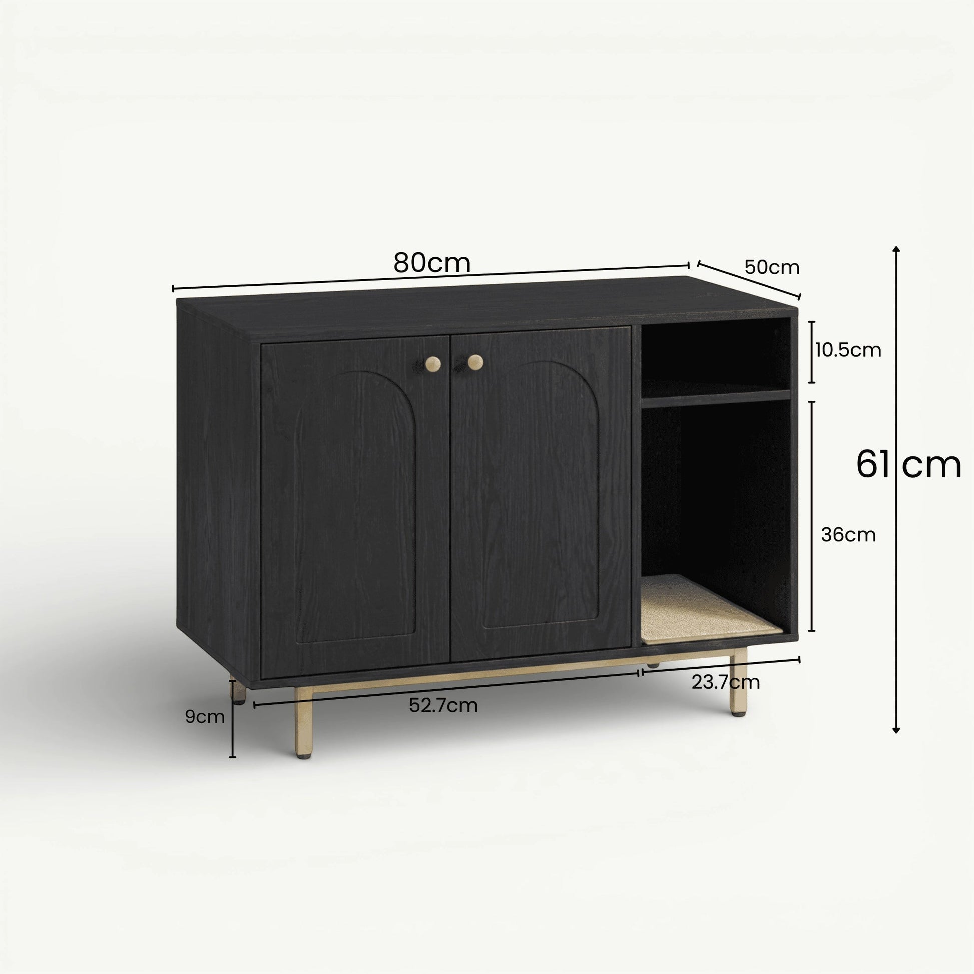 Meuble à Litière pour Chat Design Noir - Cache Litière Minimaliste et Or | Structure Acier Le Nid Félin