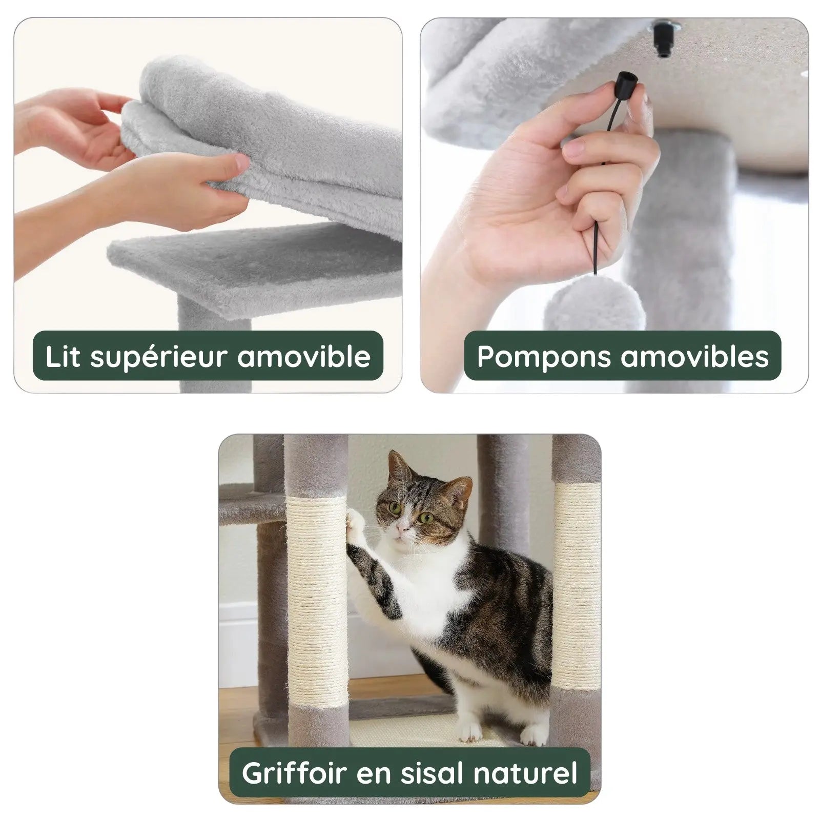 Arbre à Chat Gris Multi-Niveaux avec Hamac - Le Nid Félin