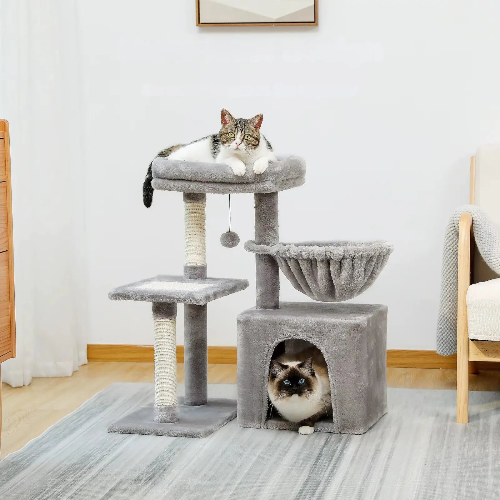 Arbre à Chat Gris avec Perchoir amovible - Le Nid Félin