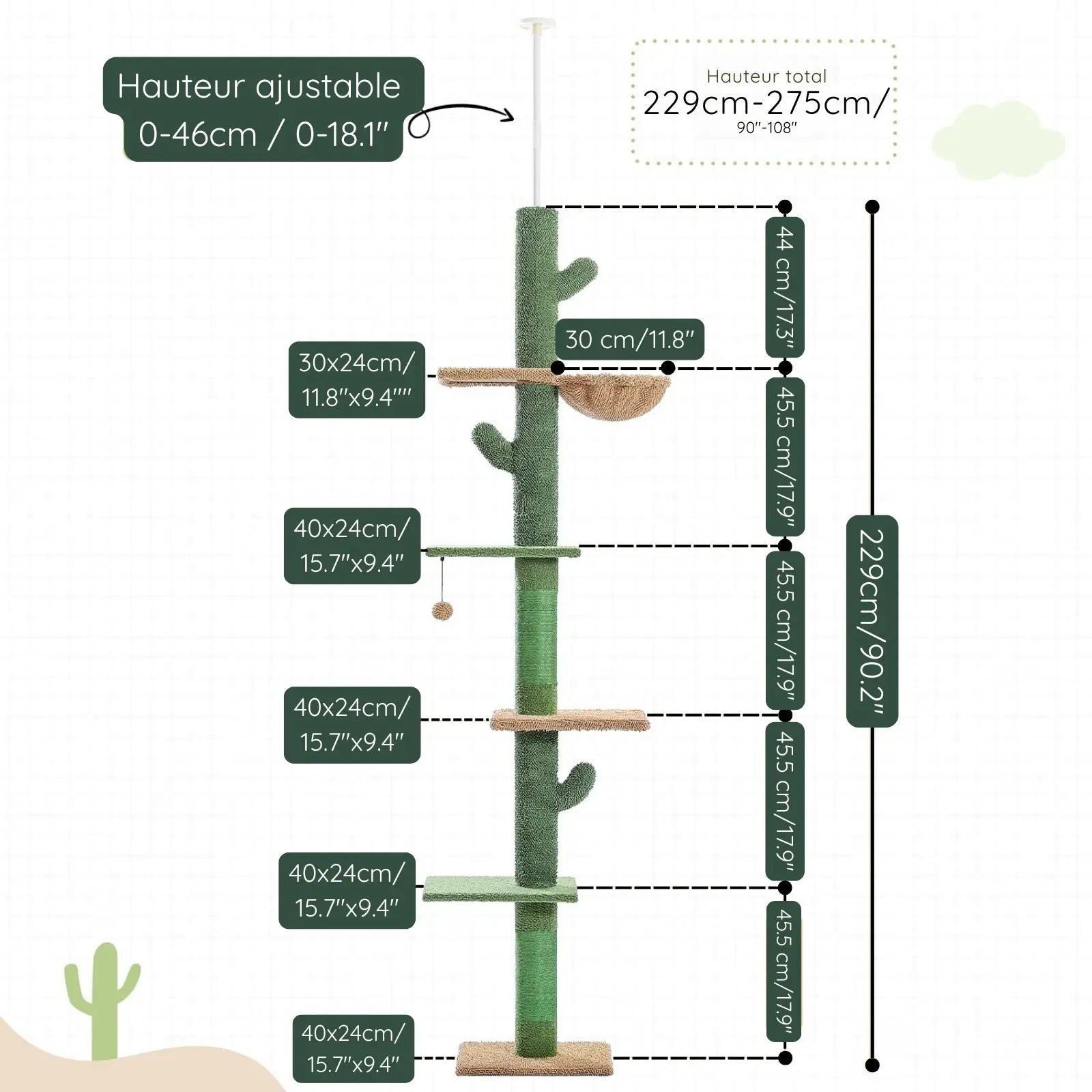 Arbre à Chat Cactus Ajustable Plafond - Le Nid Félin