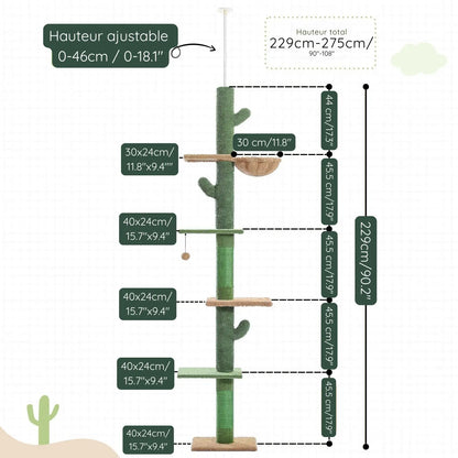 Arbre à Chat Cactus Ajustable Plafond - Le Nid Félin