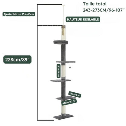 Arbre à Chat Gris Plafond 243 cm - Le Nid Félin