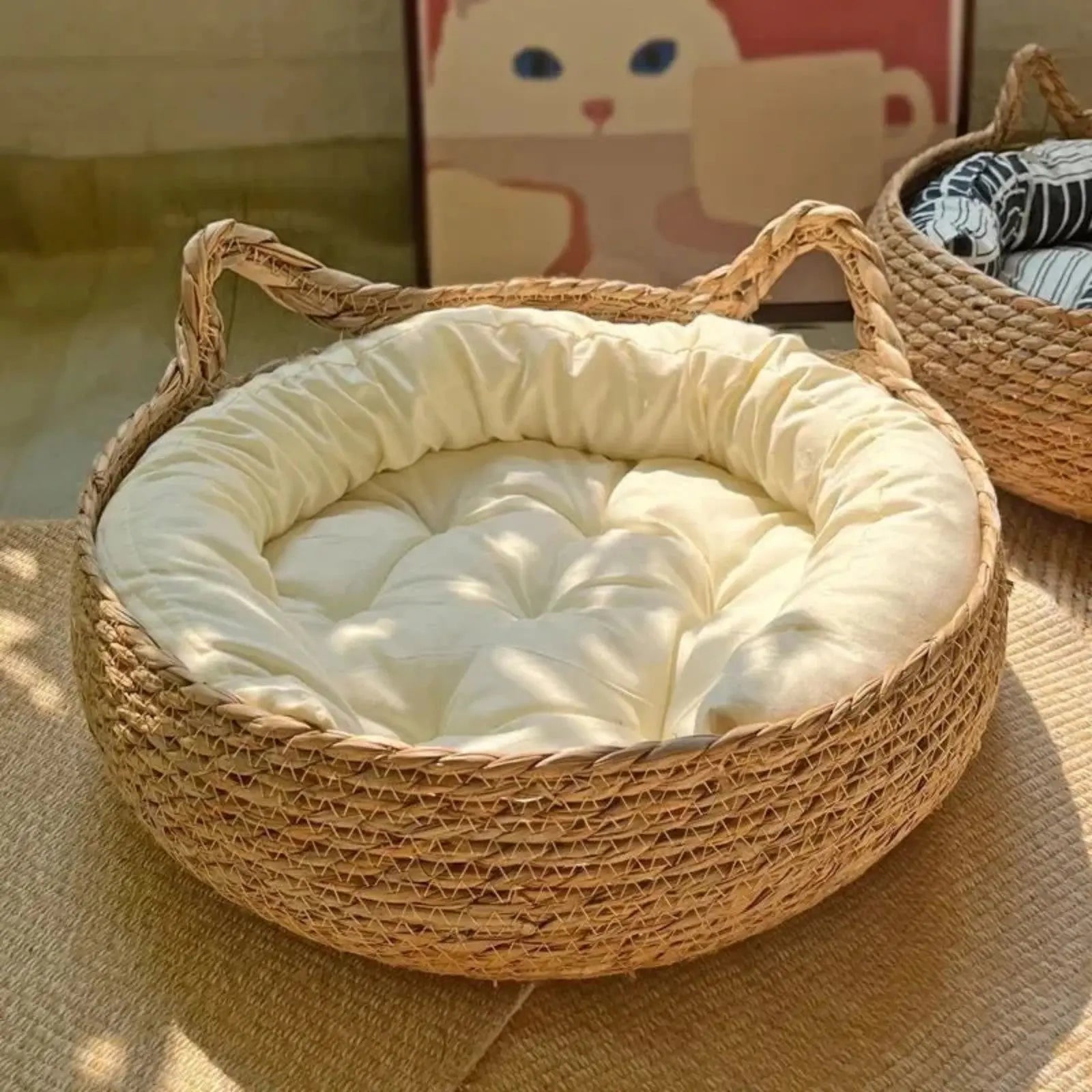 Lit Pour Chat Vannerie avec Coussin - Le Nid Félin