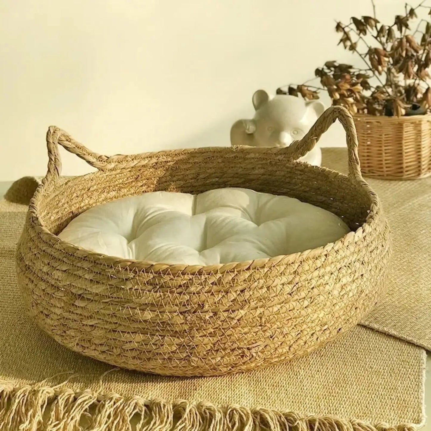 Lit Pour Chat Vannerie avec Coussin - Le Nid Félin
