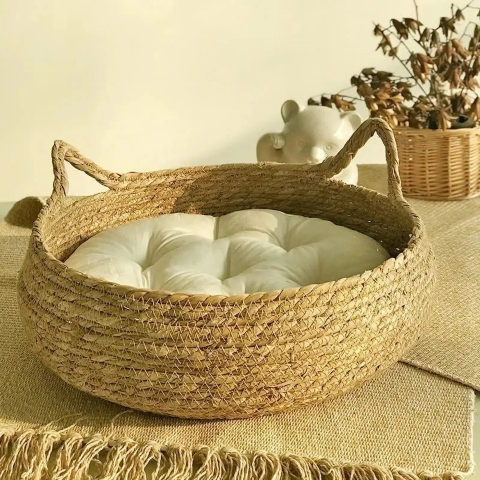 Lit Pour Chat Vannerie avec Coussin - Le Nid Félin