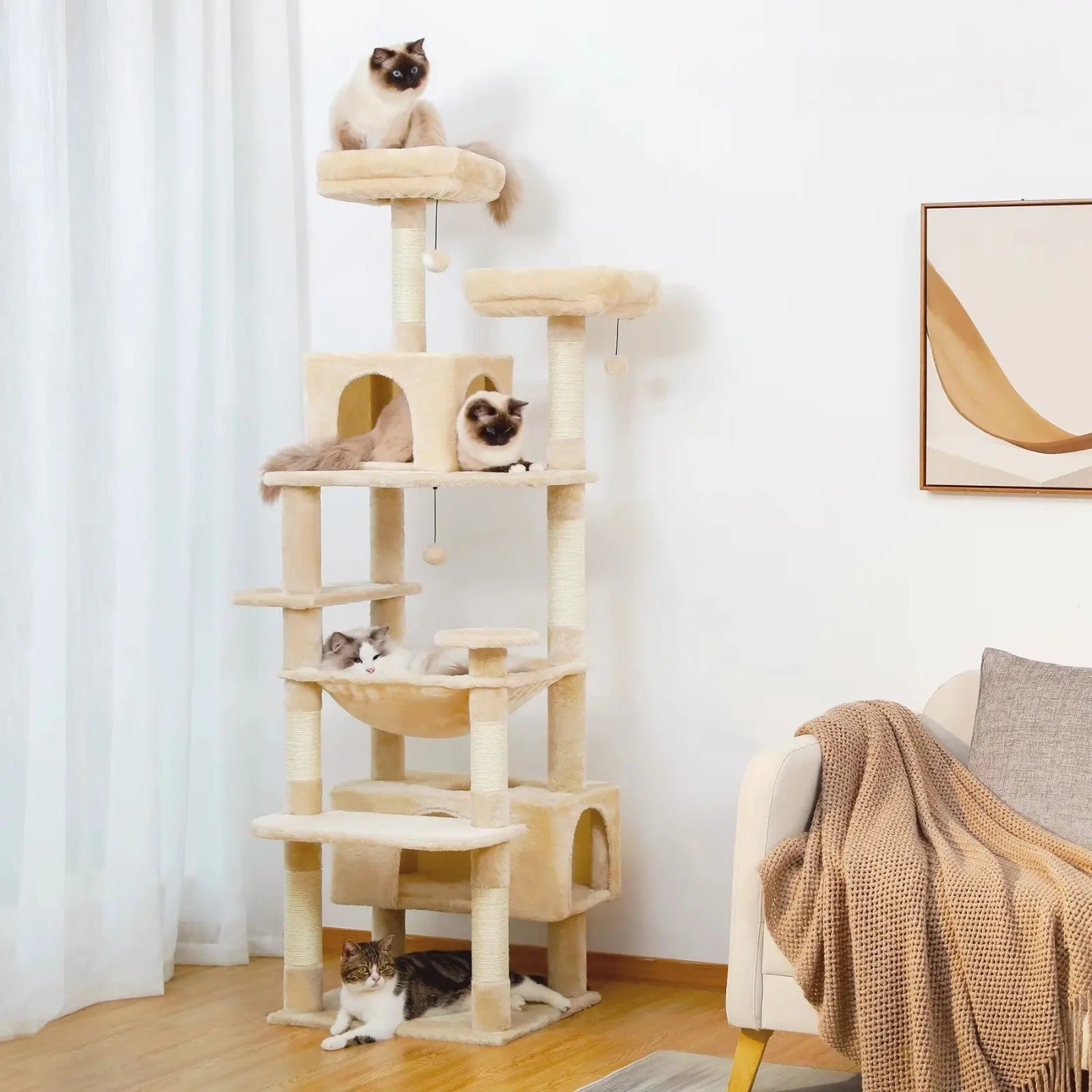 Arbre à Chat Beige avec Hamac - Le Nid Félin