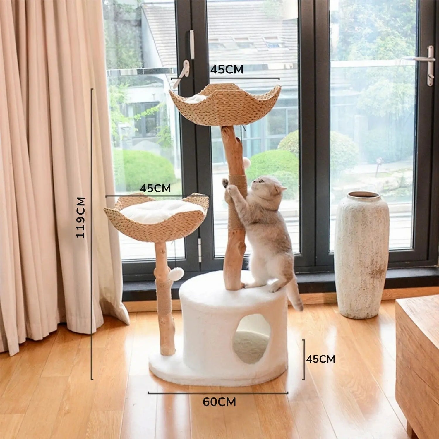 Arbre à Chat Bois Flotté Double Panier Osier - Le Nid Félin