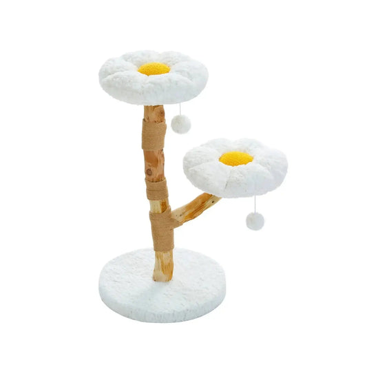 Arbre à Chat Fleur en Bois Flotté Blanc - Le Nid Félin