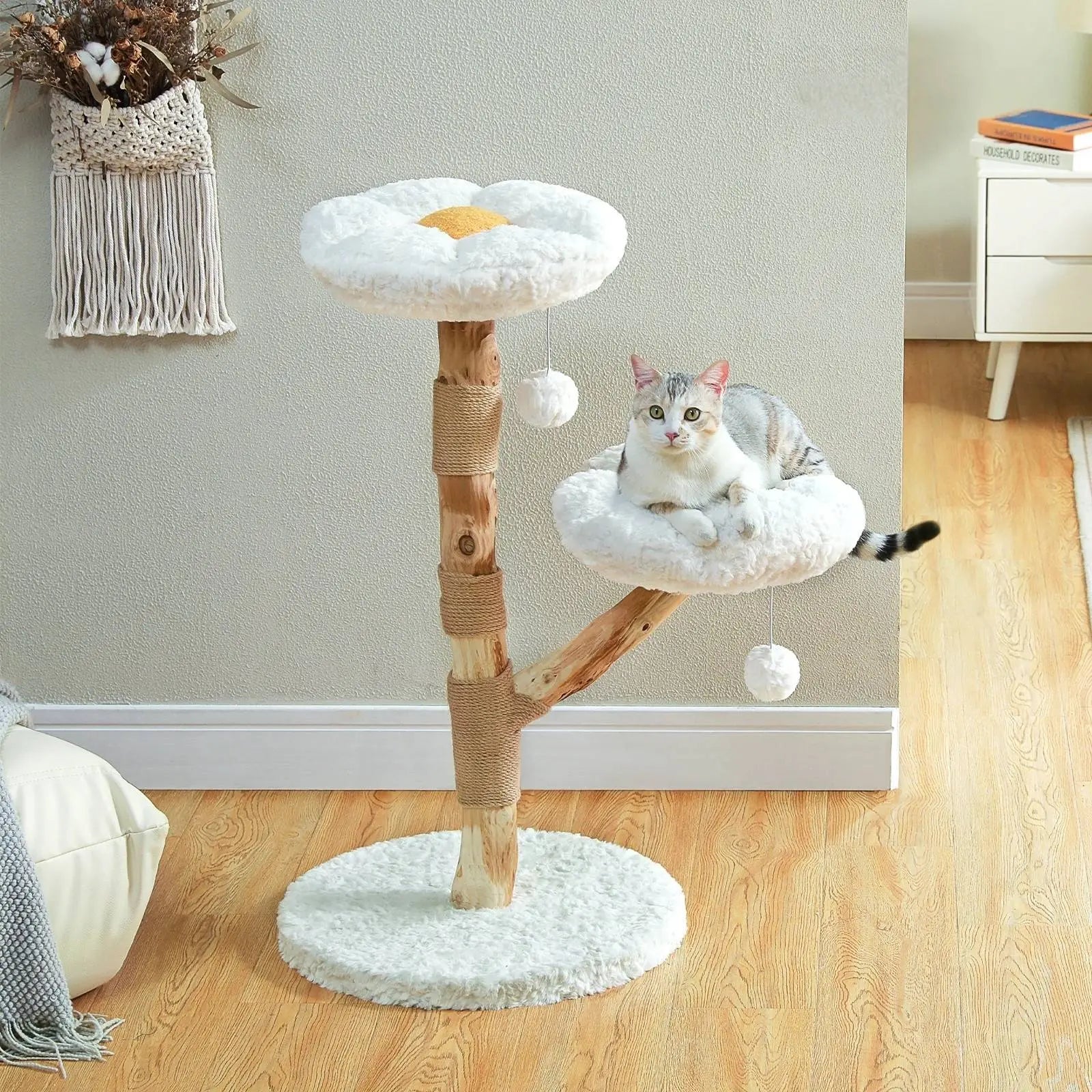 Arbre à Chat Fleur en Bois Flotté Blanc - Le Nid Félin