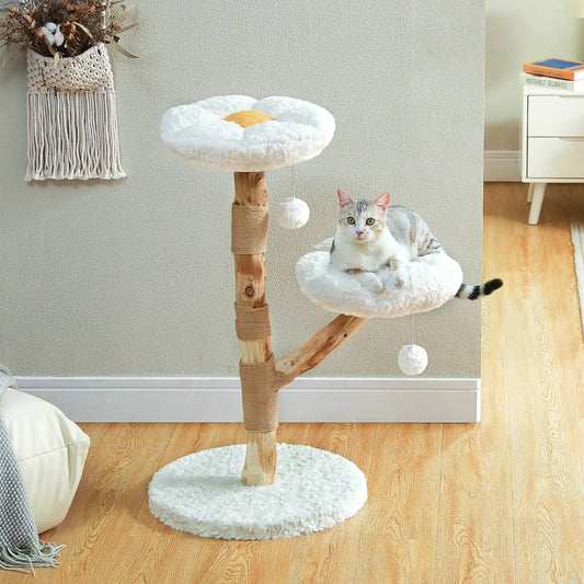 Arbre à Chat Fleur en Bois Flotté Blanc - Le Nid Félin