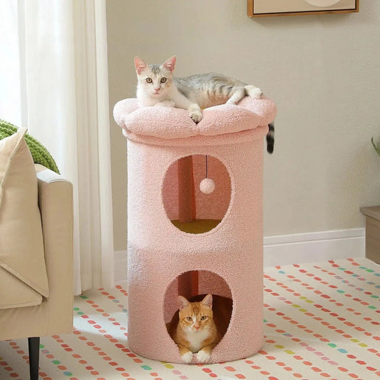 Arbre à Chat Rose Design Floral - Le Nid Félin