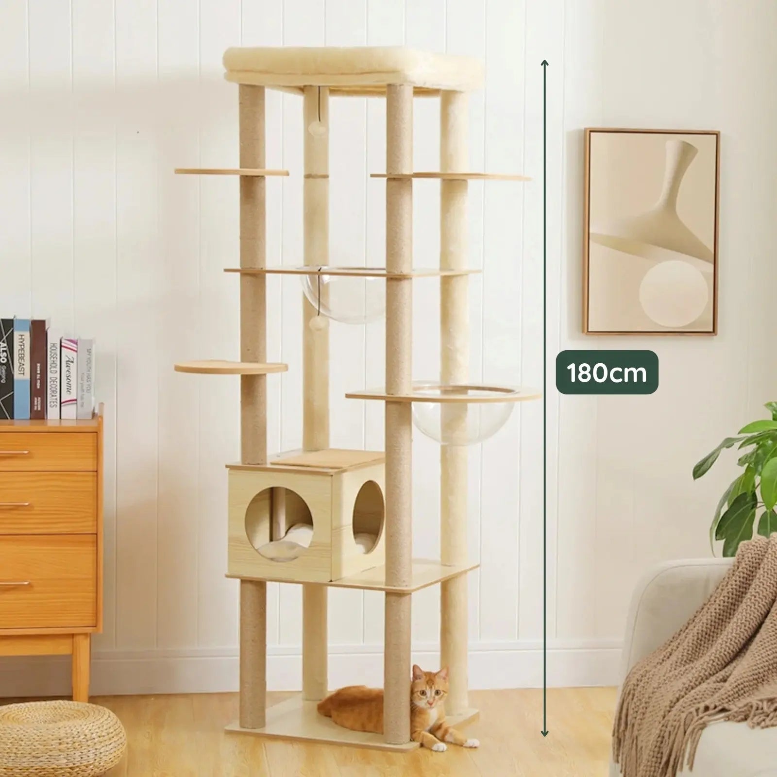 Arbre à Chat Beige 180 cm Bois - Le Nid Félin
