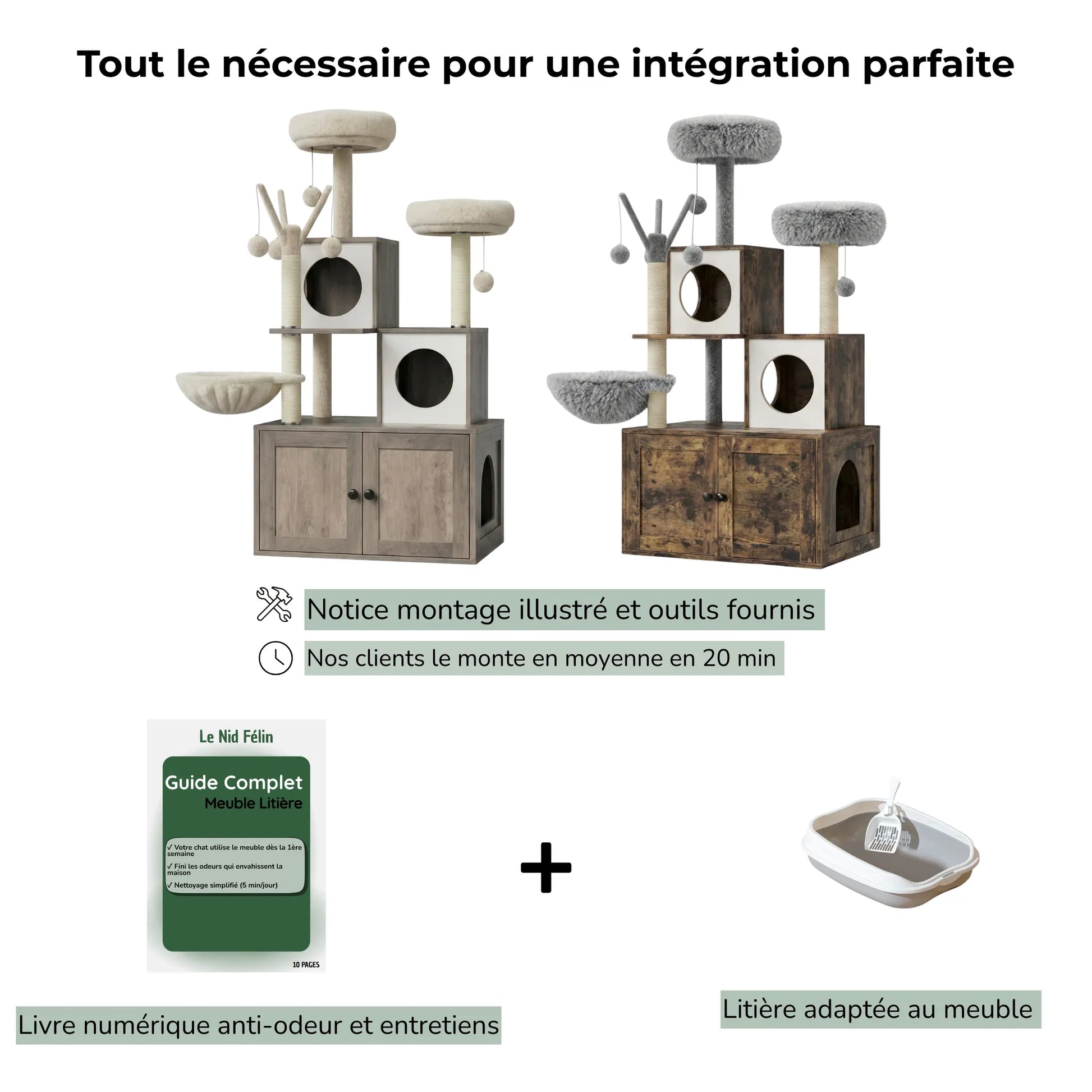 Meuble Litière Chat avec Arbre Intégré | Design Bois - Le Nid Félin