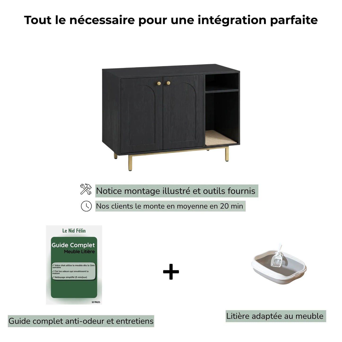 Meuble Litière pour Chat Design Noir | Minimaliste