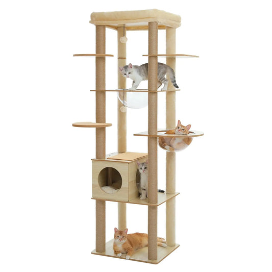 Arbre à chat en Bois avec Hamac Transparent - Le Nid Félin