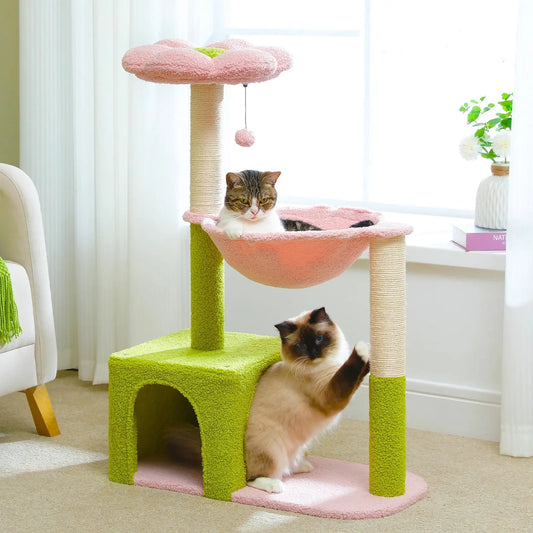 Arbre à Chat Rose Fleurs avec Hamac - Le Nid Félin