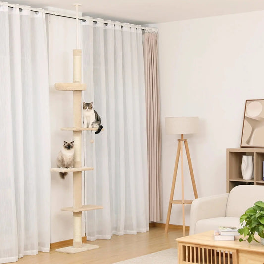 Arbre à Chat Beige avec Plateformes et Griffoirs - Le Nid Félin