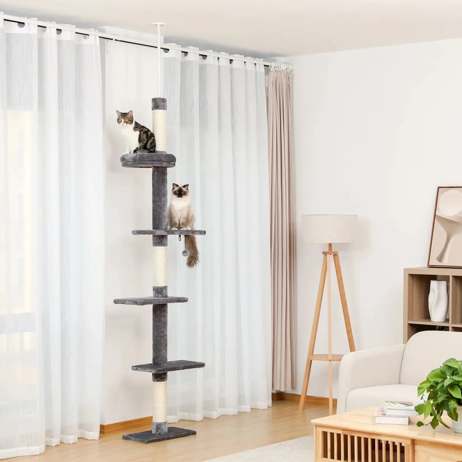 Arbre à Chat Gris Ajustable avec Griffoirs et Plateformes - Le Nid Félin