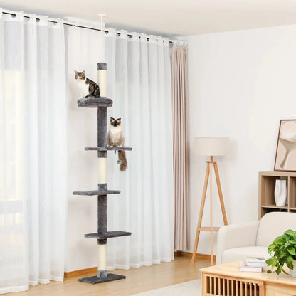 Arbre à Chat Gris Ajustable avec Griffoirs et Plateformes - Le Nid Félin