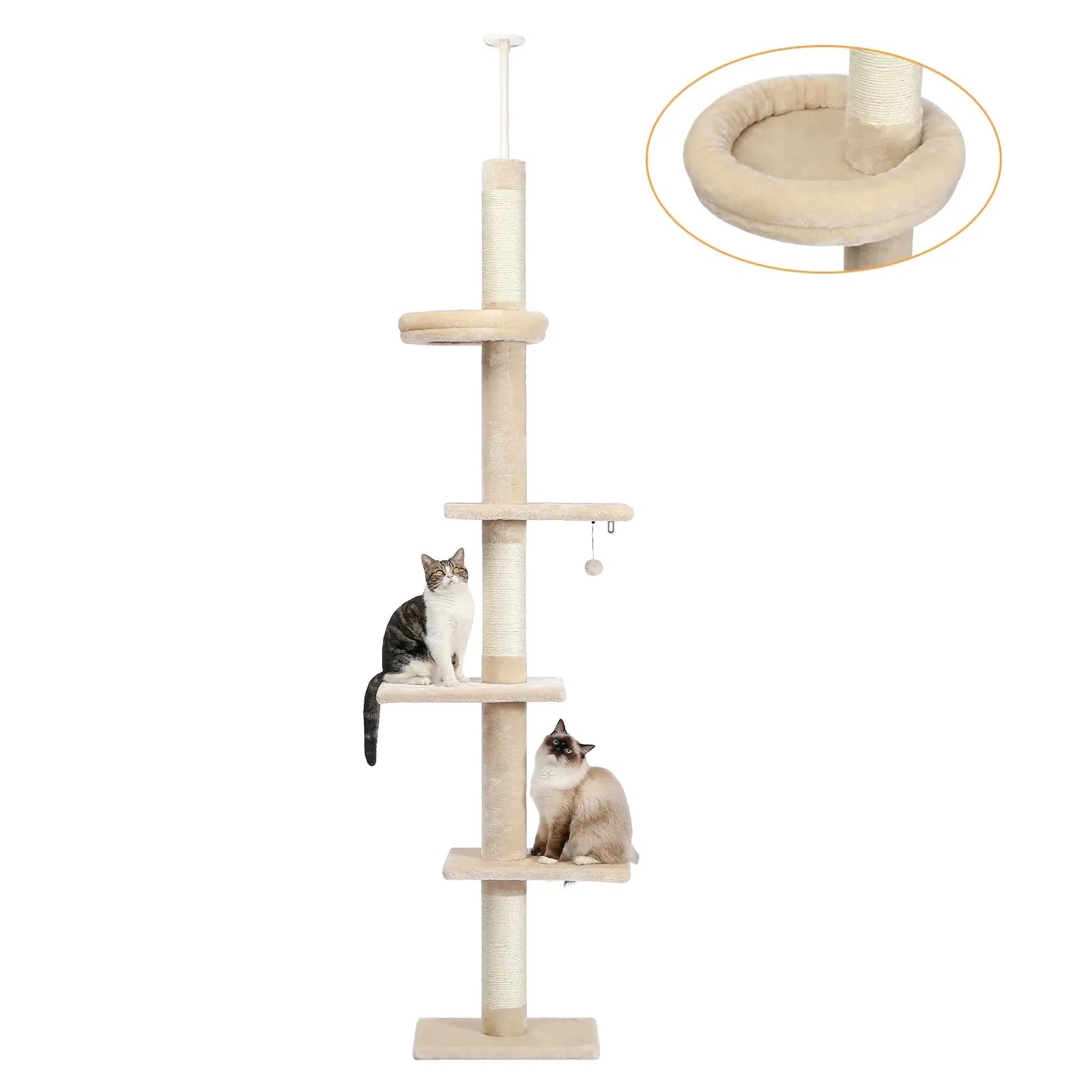 Arbre à Chat au Plafond Fixation Réglable Beige - Le Nid Félin