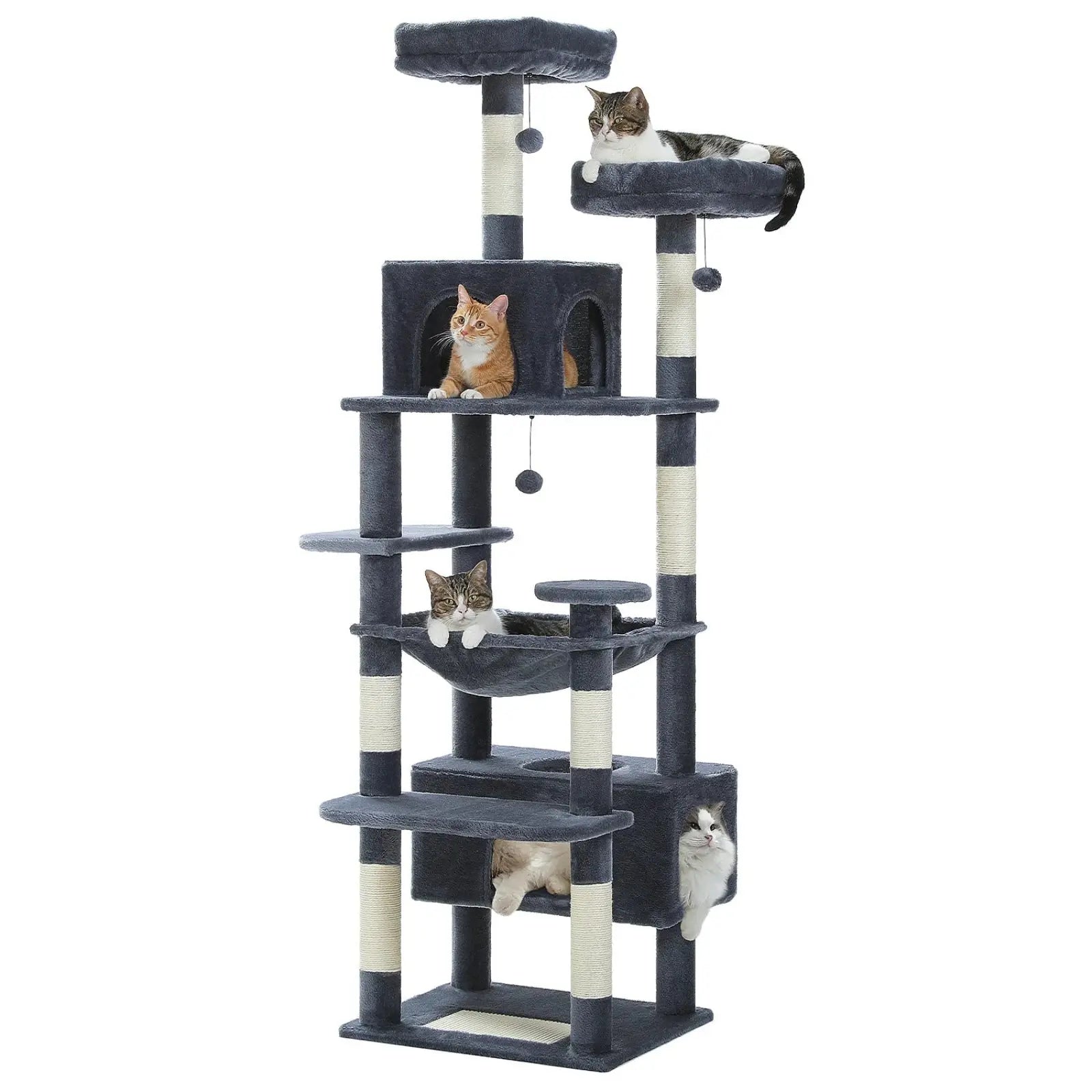 Arbre à Chat XXL 184 cm avec Hamac Gris foncé - Le Nid Félin