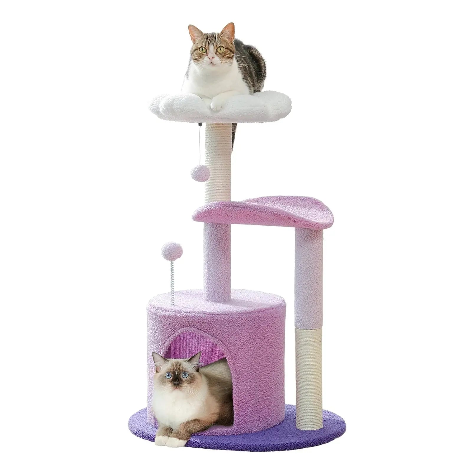 Arbre à Chat Fleur avec Deux Balles Violet - Le Nid Félin