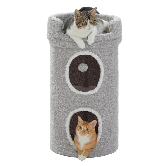 Arbre à Chat Gris avec Condo et Fleur - Le Nid Félin