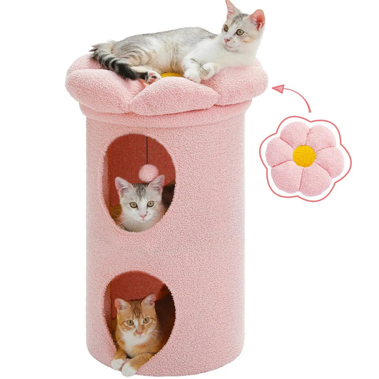 Arbre à Chat Rose Design Floral - Le Nid Félin