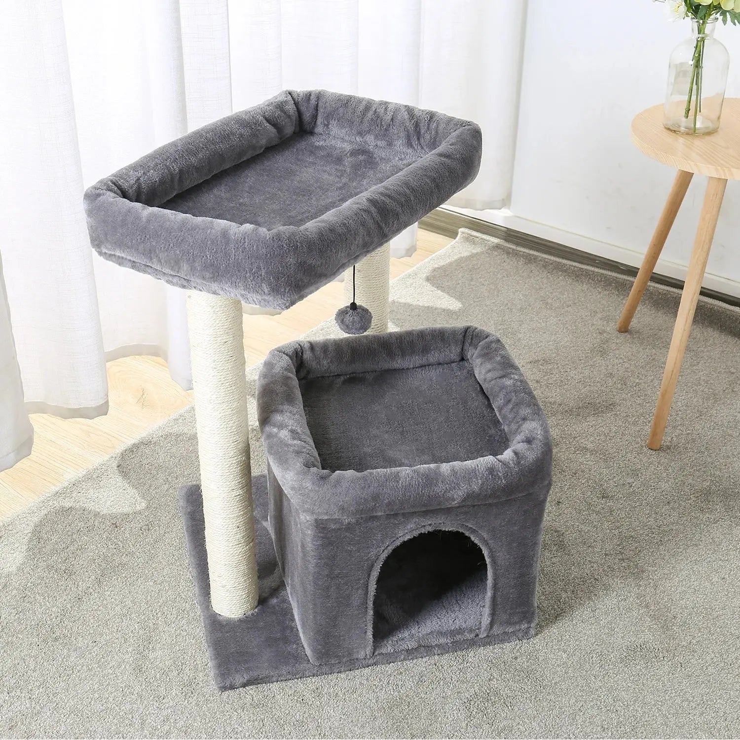 Arbre à Chat Gris avec Condo et Doubles Perchoirs - Le Nid Félin