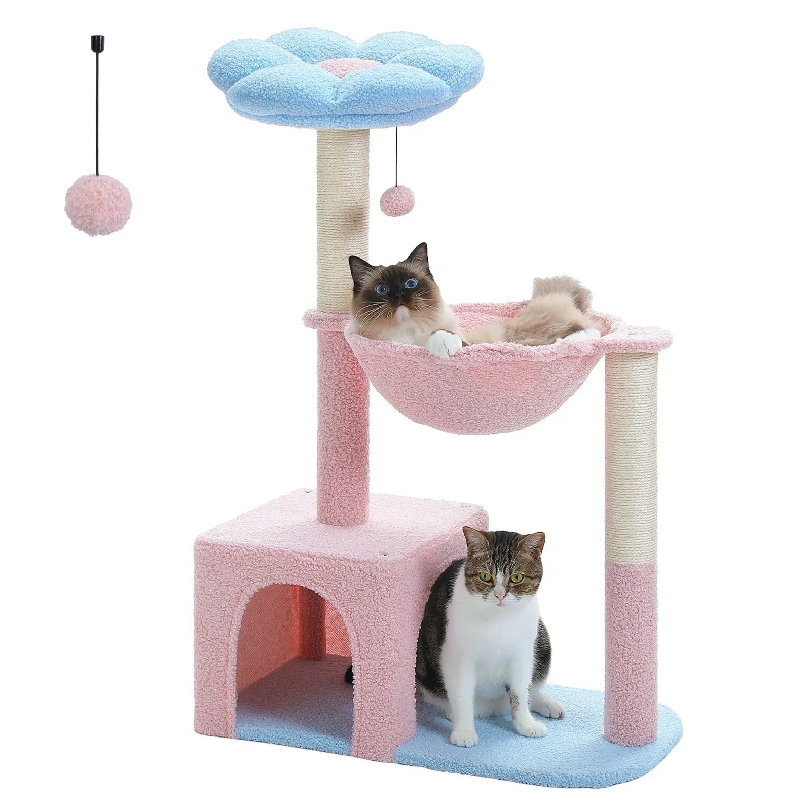 Arbre à Chat Fleur avec Hamac et Griffoirs Bleu clair - Le Nid Félin