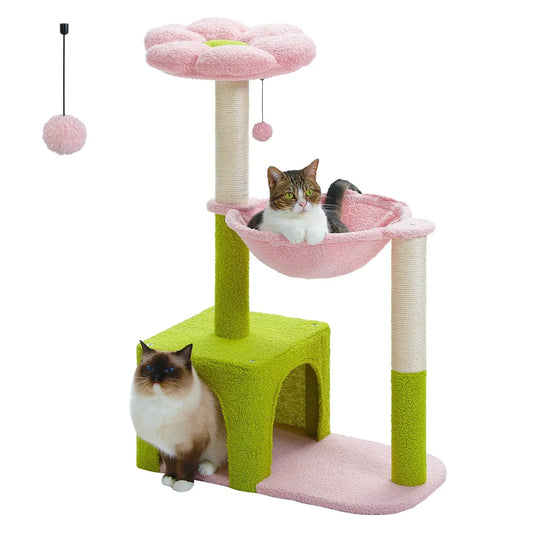 Arbre à Chat Rose Fleurs avec Hamac - Le Nid Félin